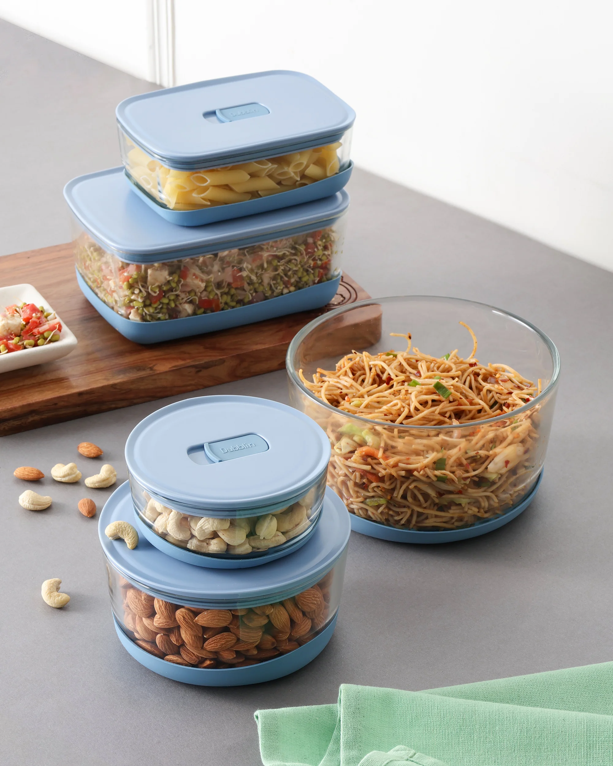 Posh Container Blue Set Round 380ML, 900ML, 1750ML, Rectangle 600ML, 1400ML