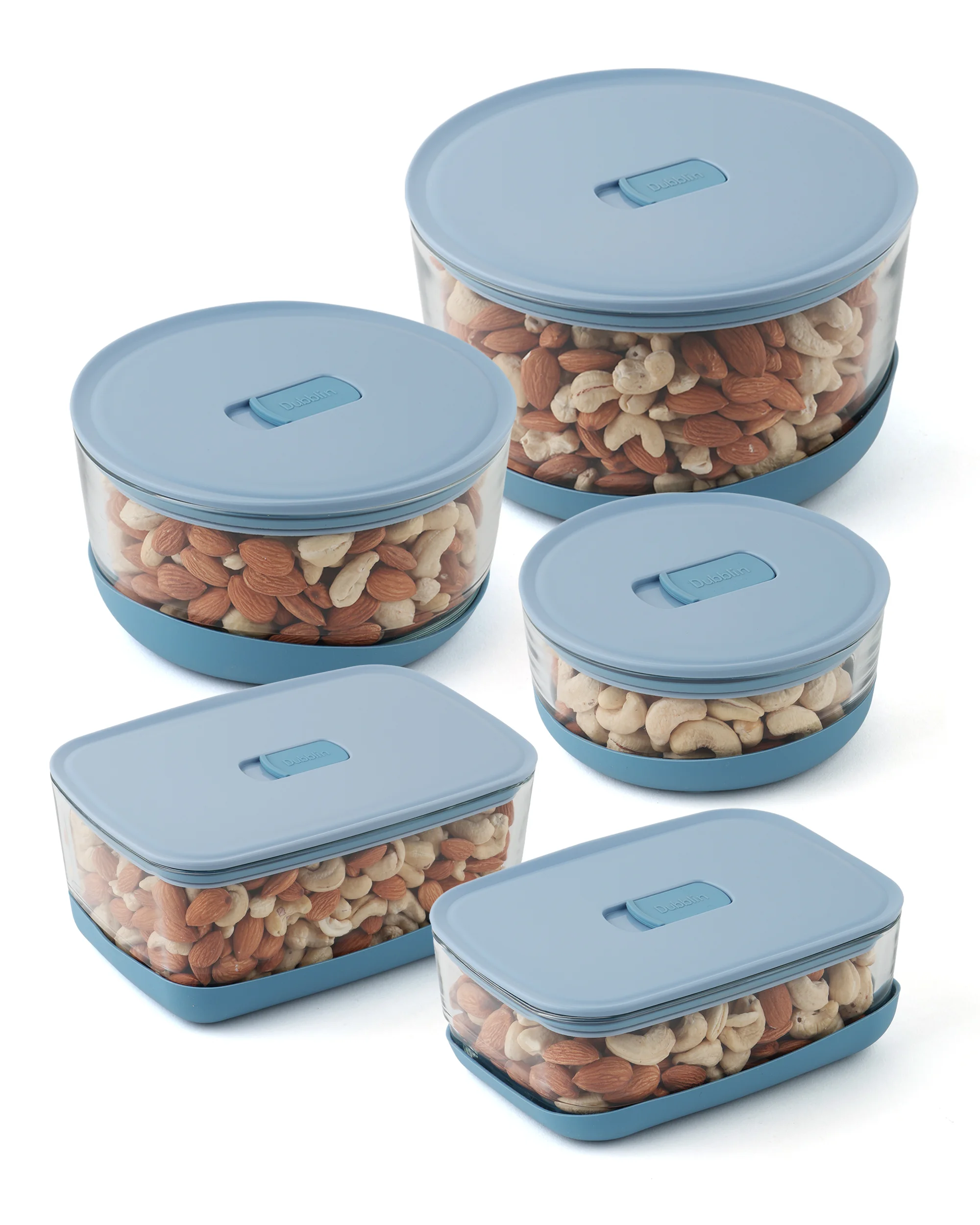 Posh Container Blue Set Round 380ML, 900ML, 1750ML, Rectangle 600ML, 1400ML
